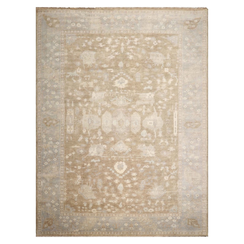 Multi Size Hand Knotted Blue Oushak Wool Area Rug Stone Wash Oriental