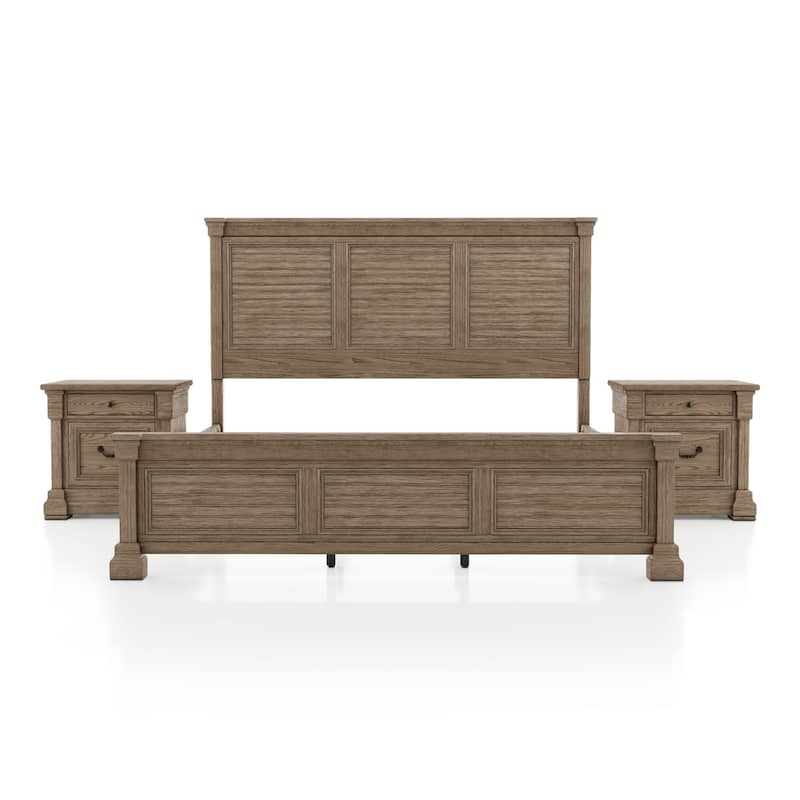 Furniture of America Wacine 3-Piece Weathered Grey Solid Wood Panel Bedroom Set