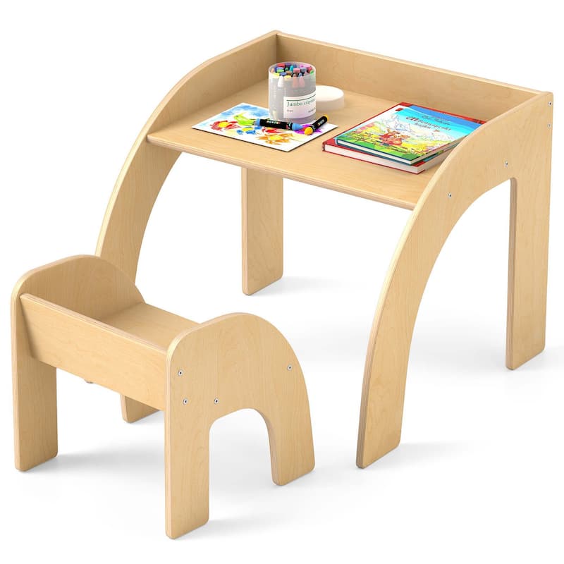 Kids Table＆Chairs Montessori Weaning Wooden Desk＆Chair - Natural