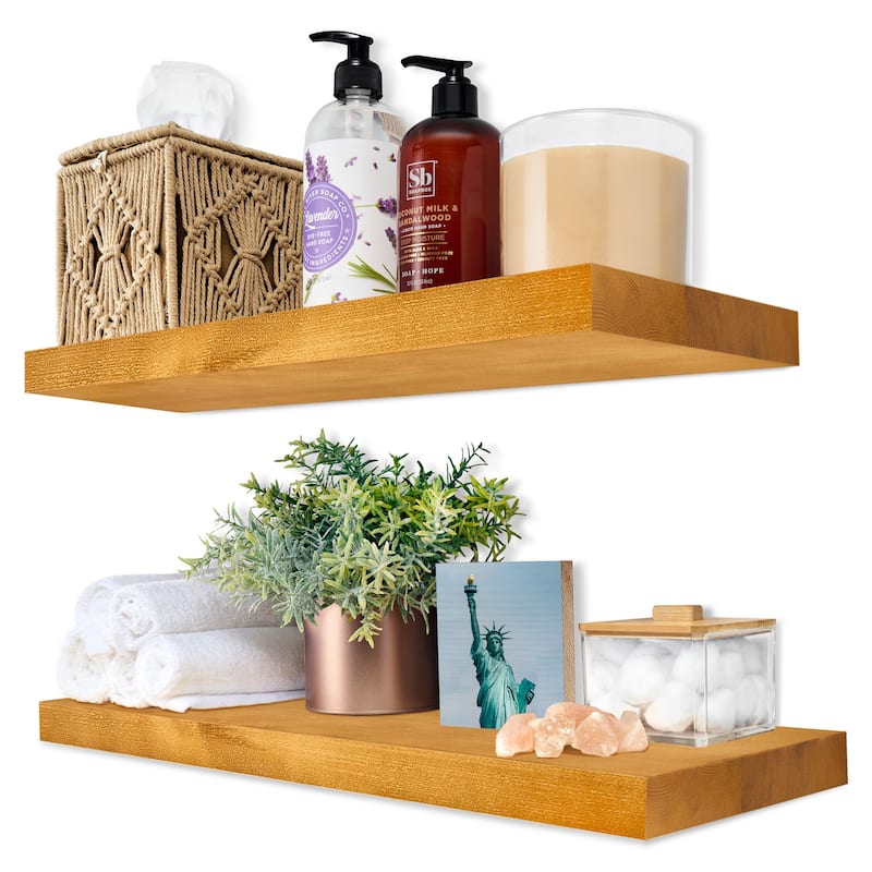 Solid Wood Floating Shelves for Wall - Compact Wooden Wall-Mounted Shelves (16”, Set of 2) - 5.5” L X 16"W X 1.2” H - Maple