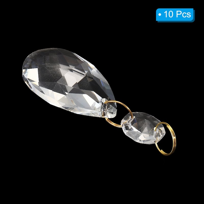 10Pcs 38mm Clear Crystal Teardrop w 14mm Octagonal Beads Clear