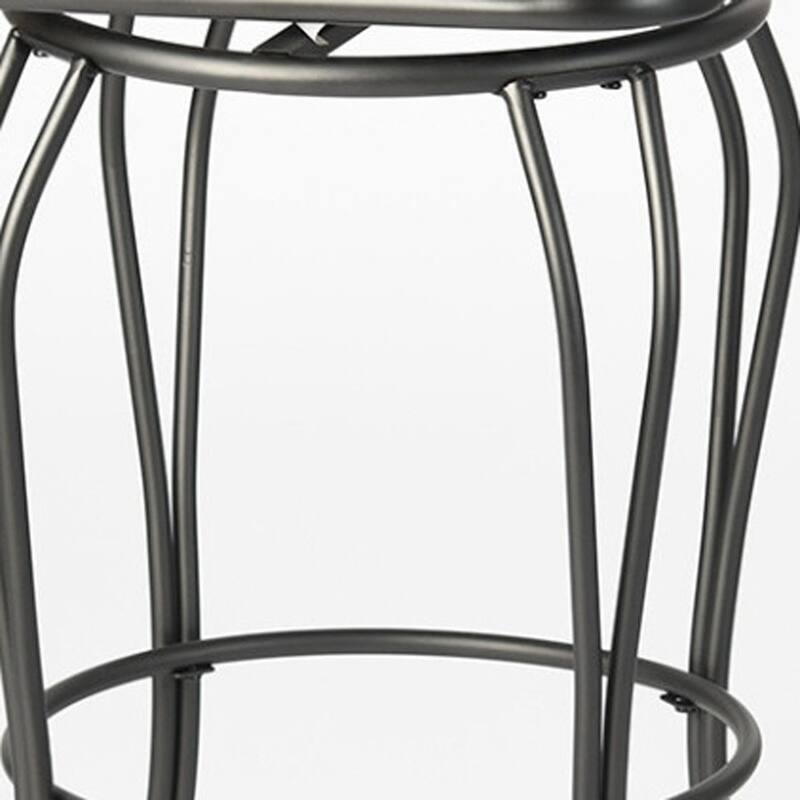 HomeRoots Set of Two 30" Black Faux Leather and Iron Bar Height Swivel Bar Chairs