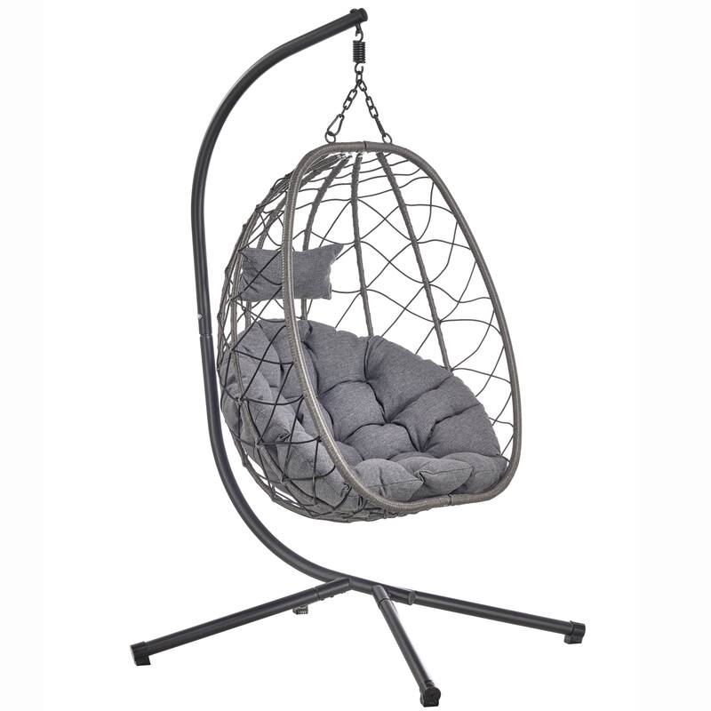 Summit Hanging Egg Swing Chair with Foldable Shell for Patio Balcony Backyard Garden Porch Home Office - Charcoal