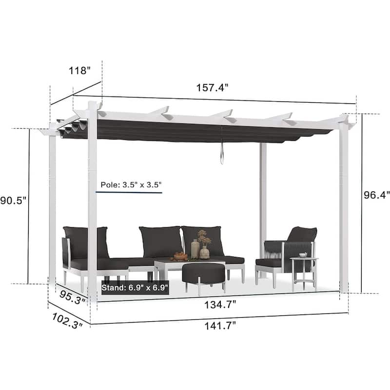 PURPLE LEAF Gazebo Outdoor Retractable White Heavy-Duty Aluminum Pergola with Extra Top Roof