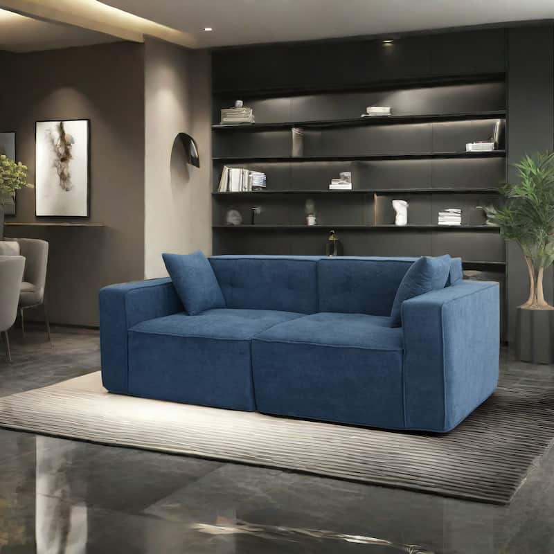 Velvet Loveseat Sofa with 2 Pillow Upholstered Deep Seat Sofa, Modern Recliner Sofa Lounge Couch for Living Room