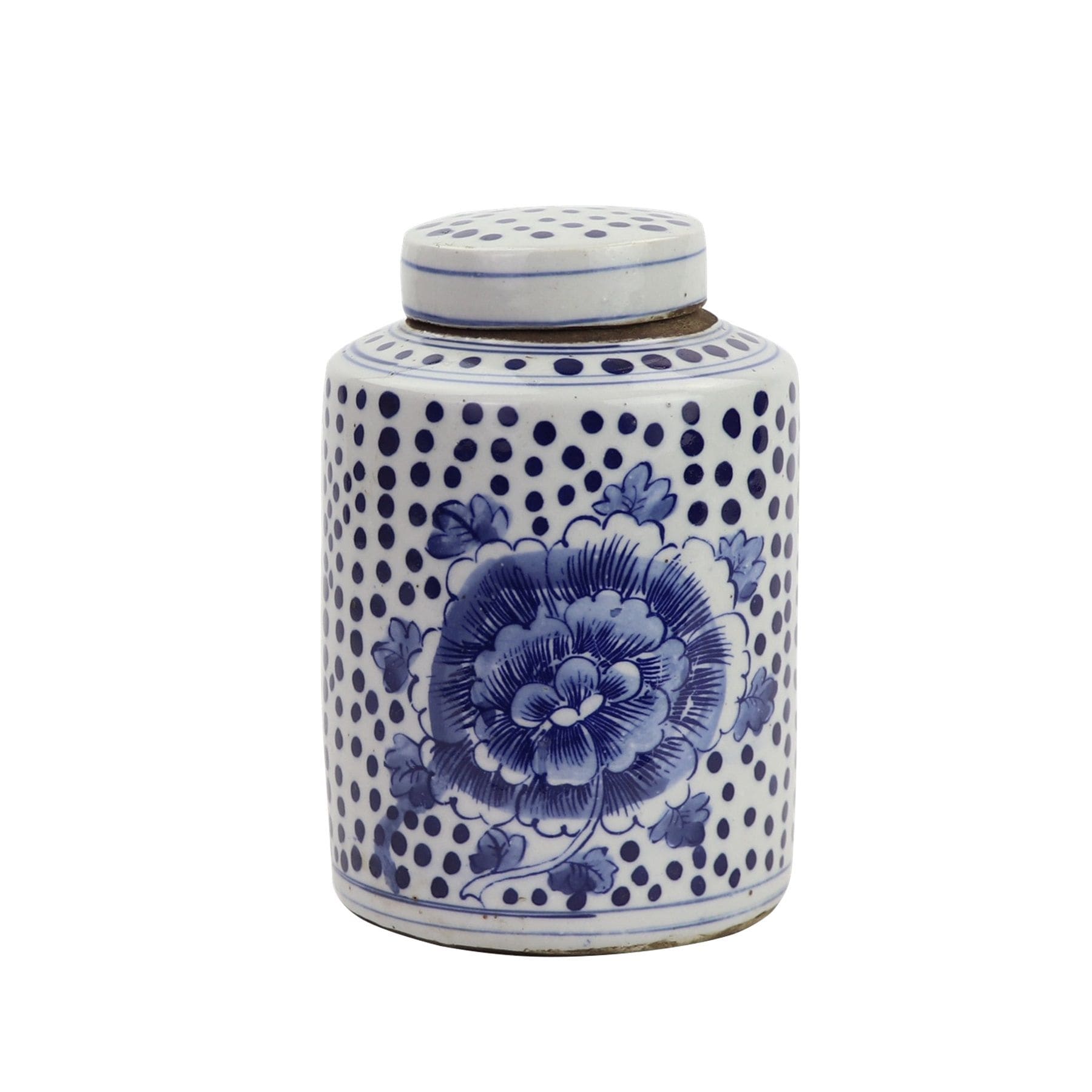 8 in H Blue And White Mini Tea Jar Peony Dots Small Porcelain