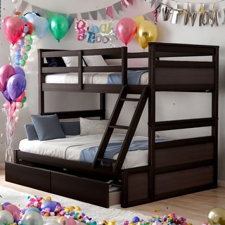 Multi-function Twin over Full Bunk Bed With Storage Drawers,Sturdy Frame For Bedroom