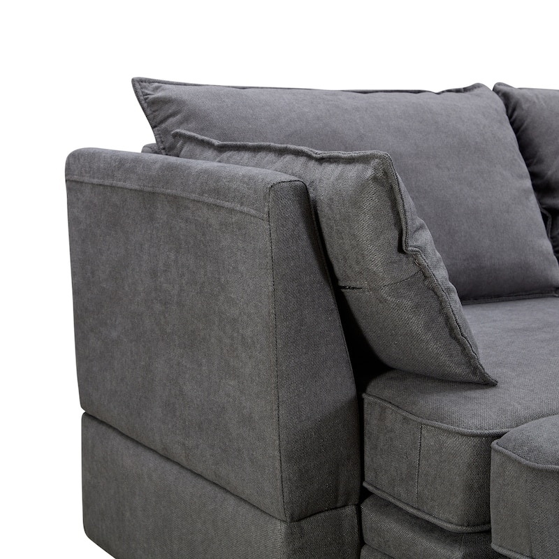 Grey 115.1'' Large U-Shaped 6-Seat Modular Sectional Sofa with Storage, Pull-Out Bed, and Reversible Chaise for Comfort