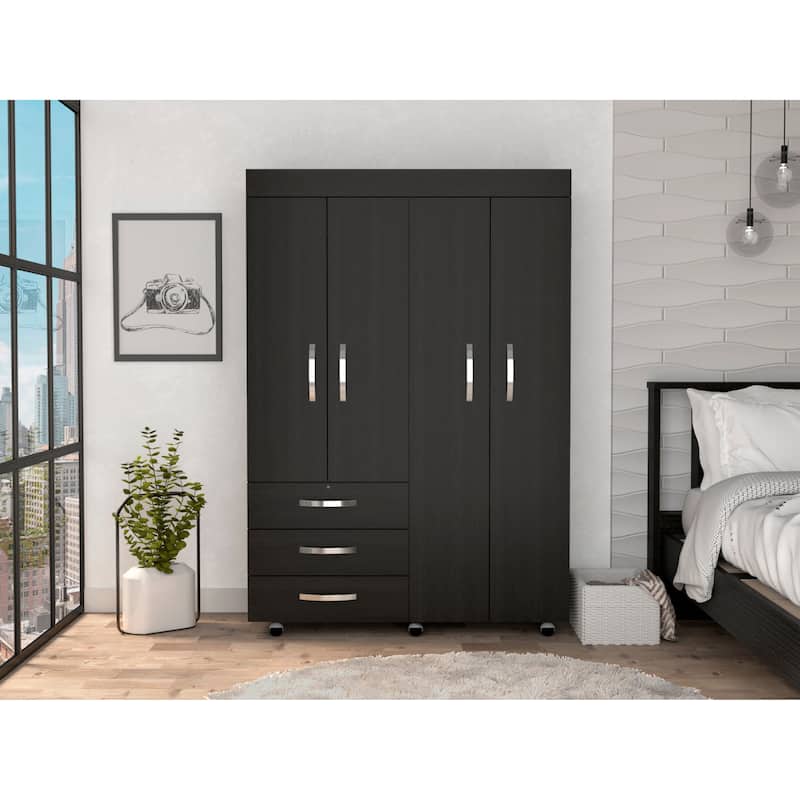 FM Furniture Janeiro Armoire, with One Cabinet and One Hidden Drawer - Black
