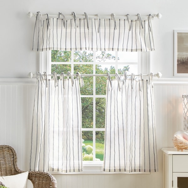 Martha Stewart Laguna Stripe 3-piece Curtain Tier and Valance Set. Opens flyout.