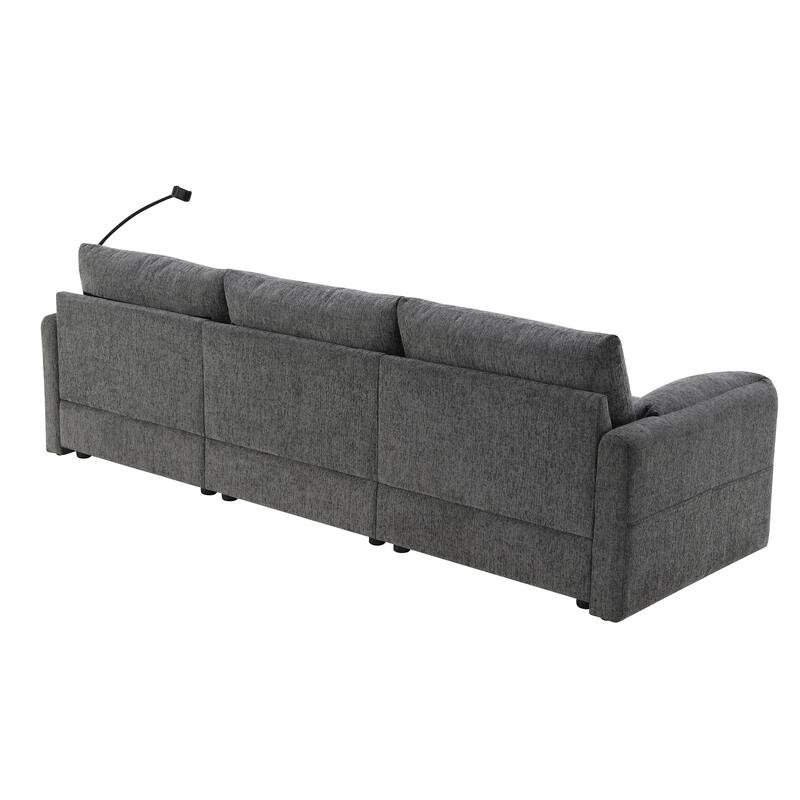 96.5" Chenille L-Shaped Sofa with Storage Ottoman & USB Charger