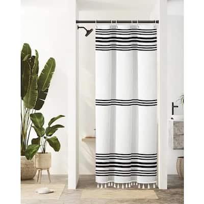 Black and White Shower Black Strip Curtains 1 Panal, 36 x 72 Inches
