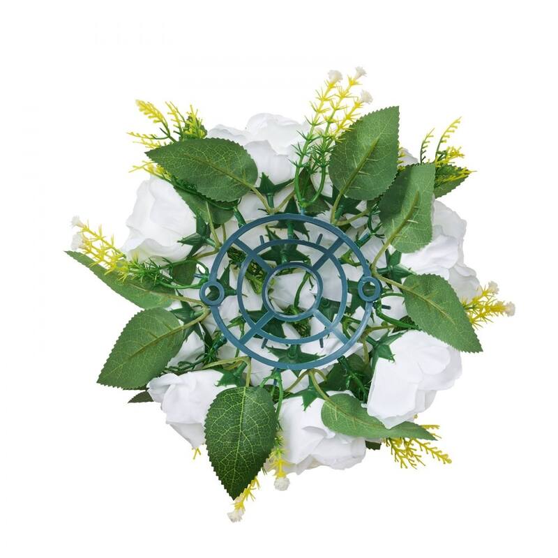 White Silk Rose Flower Balls Set of 10 with Base for Wedding Centerpieces - 9.4 x 9.4 x 4.7 inch