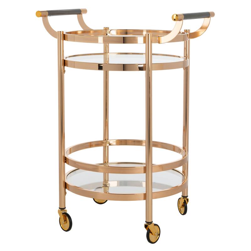 SAFAVIEH Sienna 2 Tier Round Bar Cart-Gold / Glass - 23.8" x 19.9" x 34"