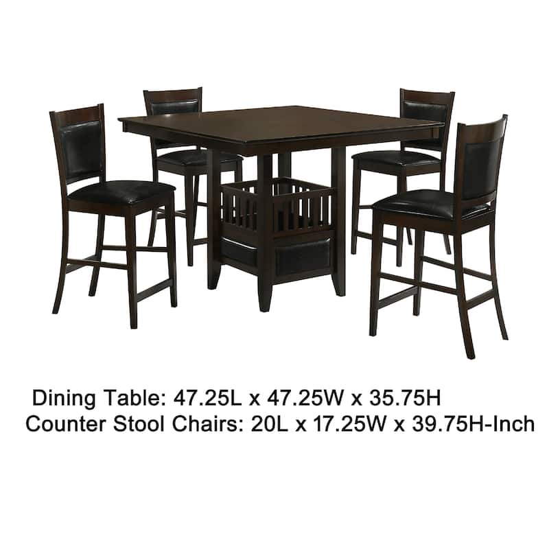 Edan 5pc Counter Height Dining Set, Brown Table, Black Padded Chairs