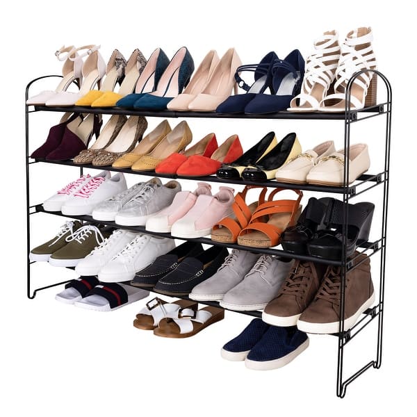Seville Classics 4-Tier Expandable 30-Pair Non-Slip Shoe Rack Organizer, Black