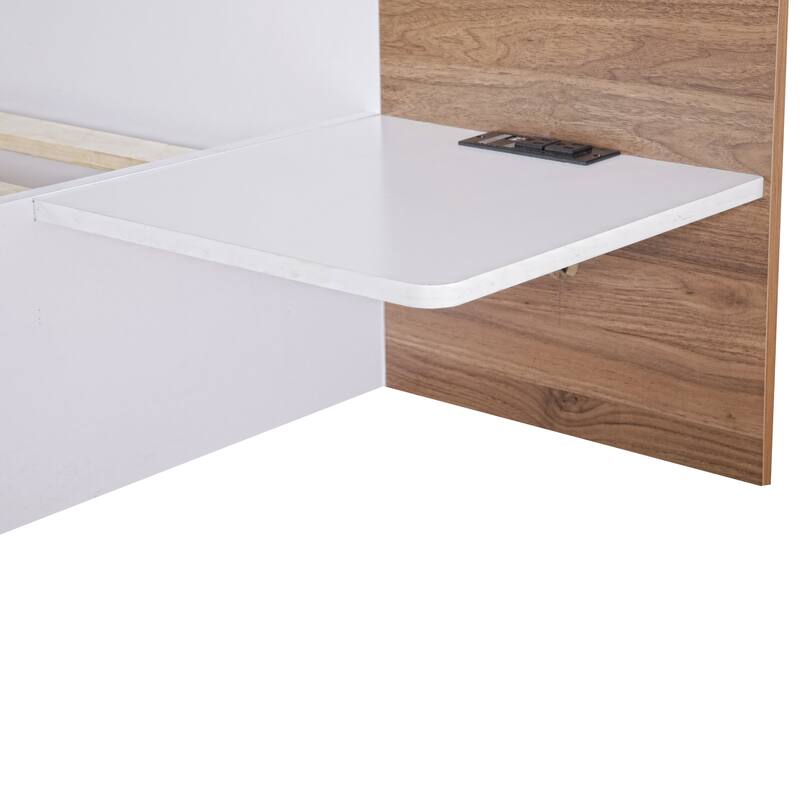 Queen Size Platform Bed with Extended Headboard & Storage Shelves
