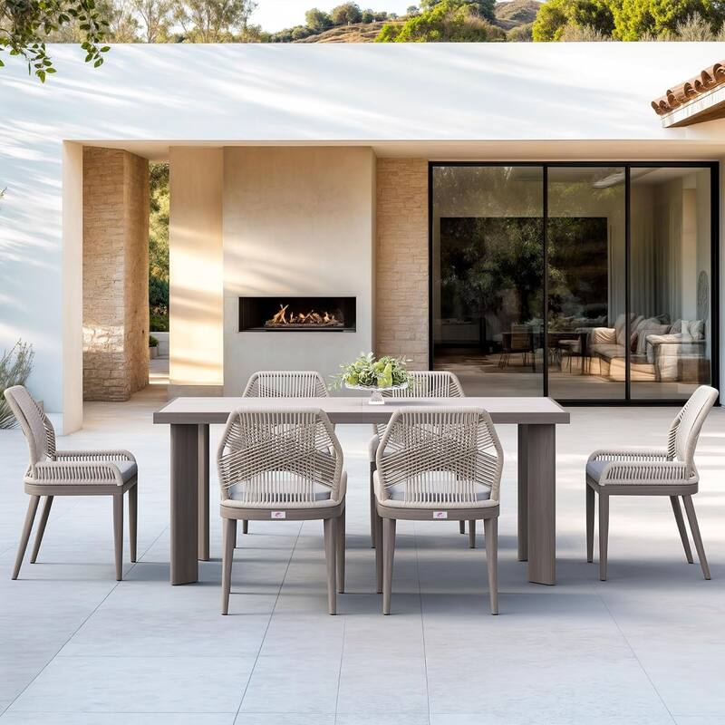 PURPLE LEAF Dining Set Patio Metal Rectangular Table and Wicker Rattan Chairs for Outside Porch Modern Outdoor Furniture Sets