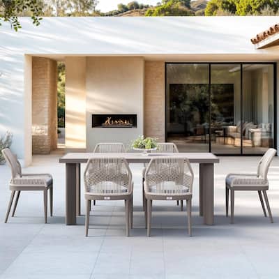 PURPLE LEAF Dining Set Patio Metal Rectangular Table and Wicker Rattan Chairs for Outside Porch Modern Outdoor Furniture Sets