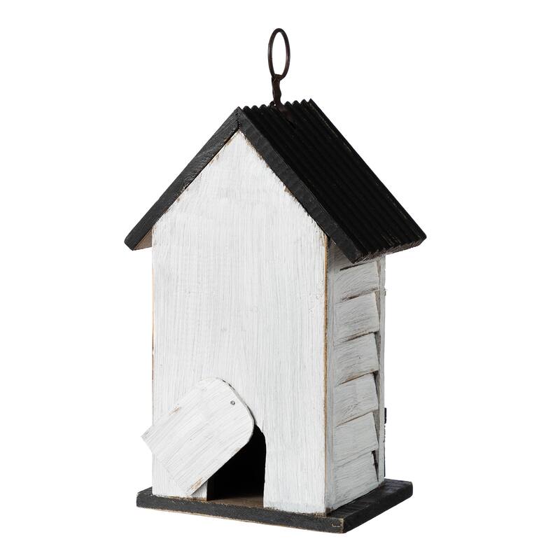 Glitzhome 11"H Washed White Solid Wood Fence Outdoor Garden Birdhouse