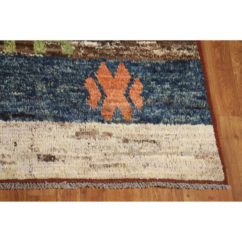 Striped Colorful Moroccan Oriental Area Rug Hand-Knotted Wool Carpet - 6'9" x 9'8"