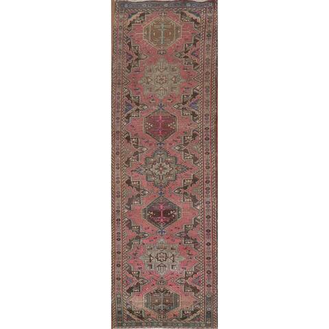 Geometric Tabriz Persian Wool Runner Rug Hand-knotted Staircase Carpet - 3'4" x 12'4"