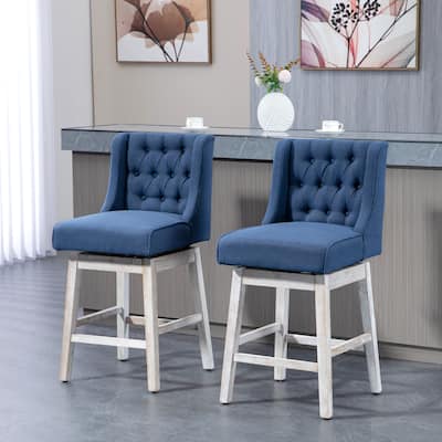 HOMCOM Counter Height Bar Stools Set of 2, 27" Seat Height Bar Chairs with Solid Wood Footrests and Button Tufted Design