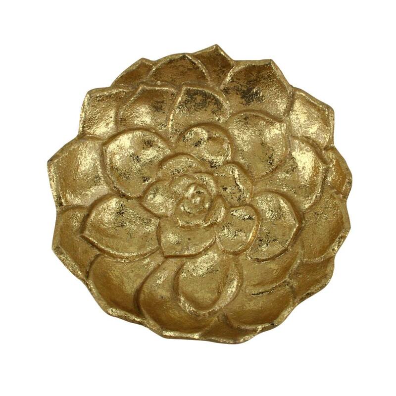 Handcrafted Cast Iron Open Lotus Decoration - 6.75" - Gold-Tone Finish
