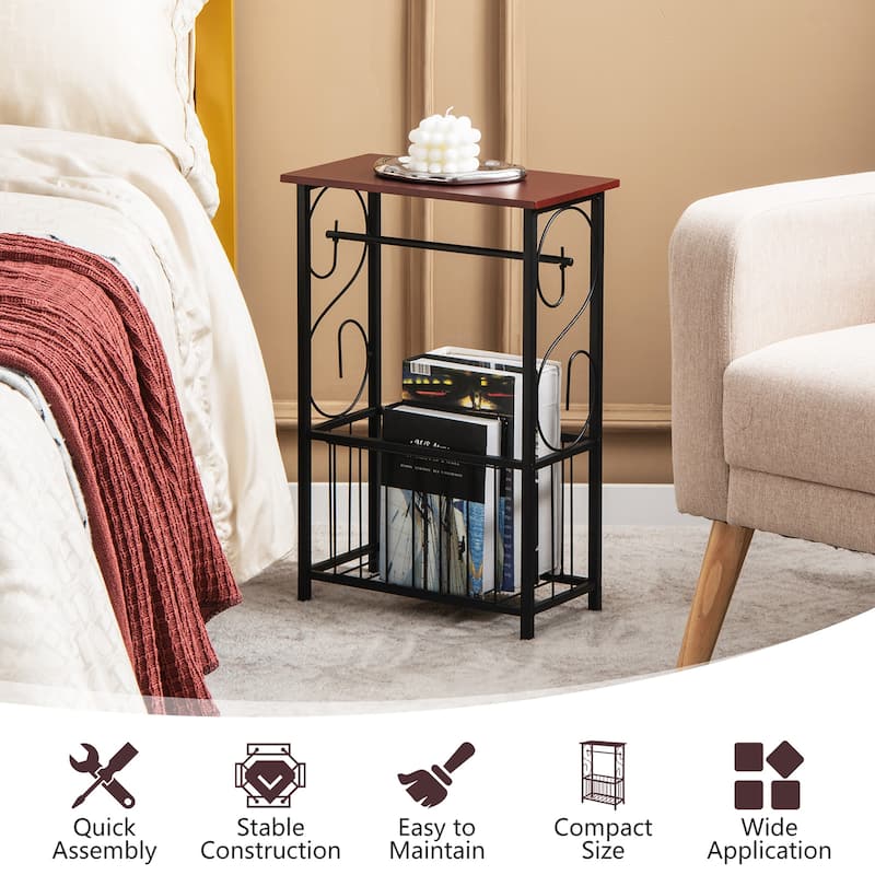 Costway 2 PCS Side Sofa Narrow Table w/ Removable Paper Holder for - 14.5'' x 8'' x 21.5''