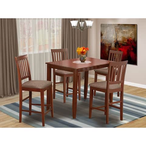 5 Pc counter height Dining set-High Table and 4 Kitchen Chairs - Mahogany Finish (Seat Type Option)