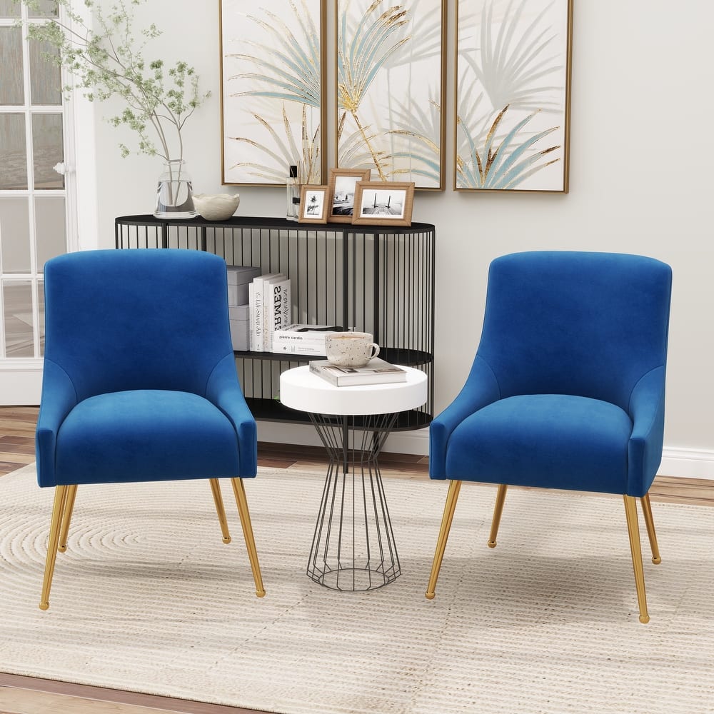 SEYNAR Velvet Upholstered Dining Chair Set of 2, Modern Glam Armless Side Chair