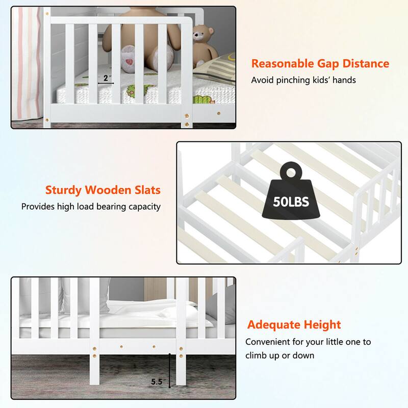 Gymax 2-in-1 Convertible Toddler Bed Kids Wooden Bedroom Furniture w/