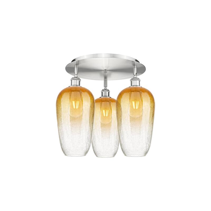 Innovations Lighting Endless Possibilities Ballston - Brookhaven Flute - 3 Light 19" Flush Mount - Satin Nickel/Amber