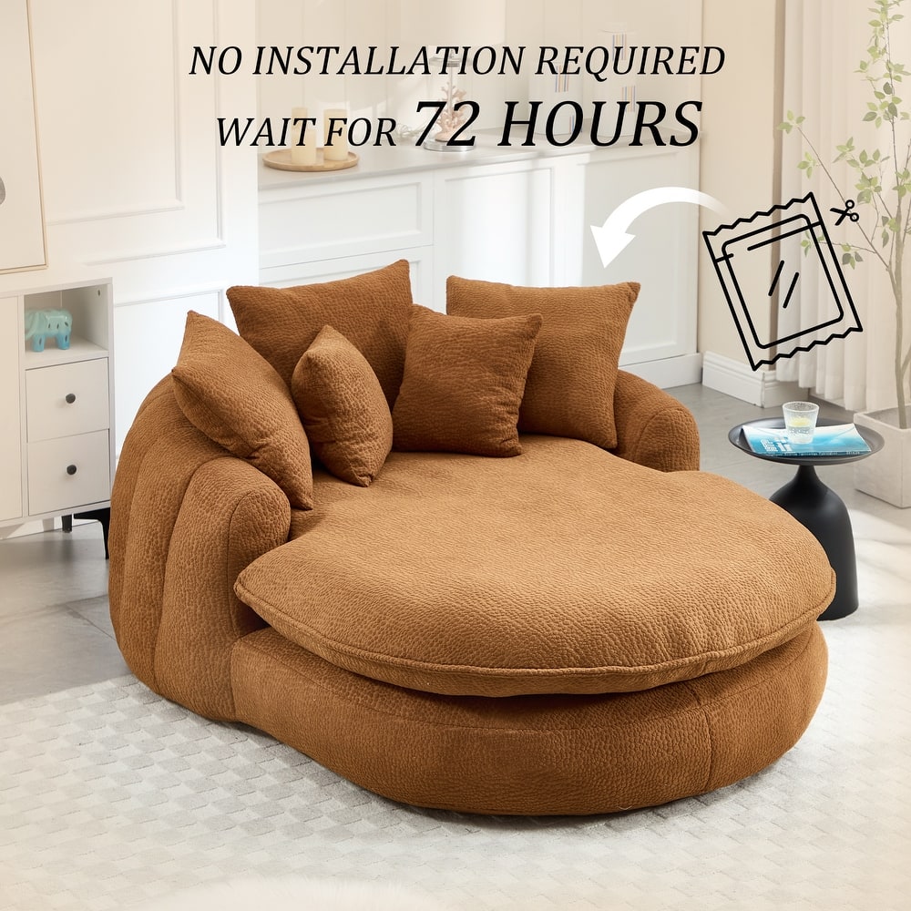Oversized Chenille Single Sofa Chair / Oval Upholstered Bean Bag Sofa / Living Room Lazy Floor Sofa Chaise Lounges Cloud Couch