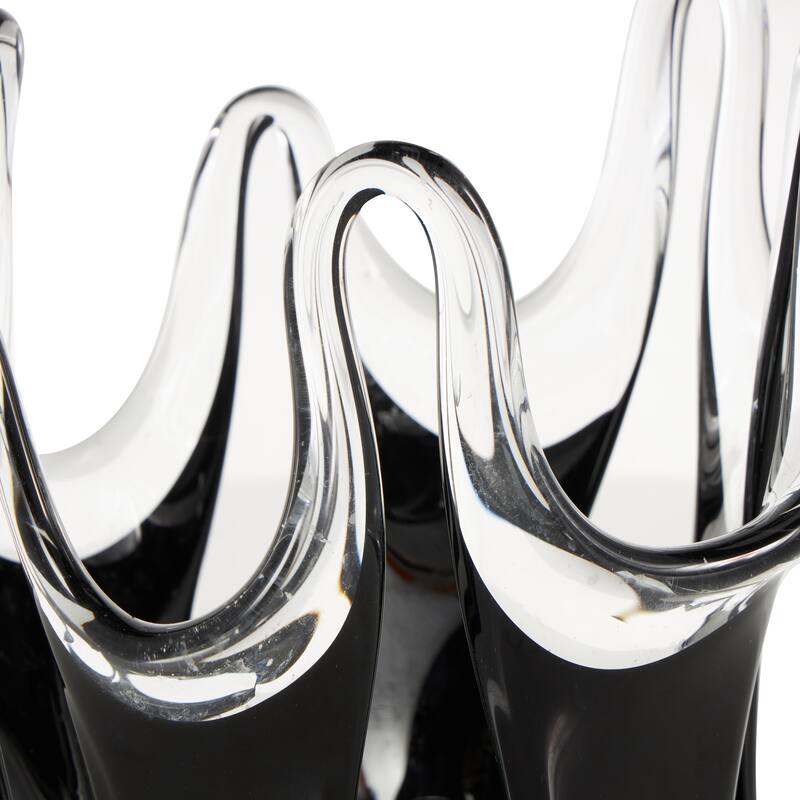 Glass Abstract Ombre Vase with Wavy Oval Cutouts - Blue or Black - Roche River Decor