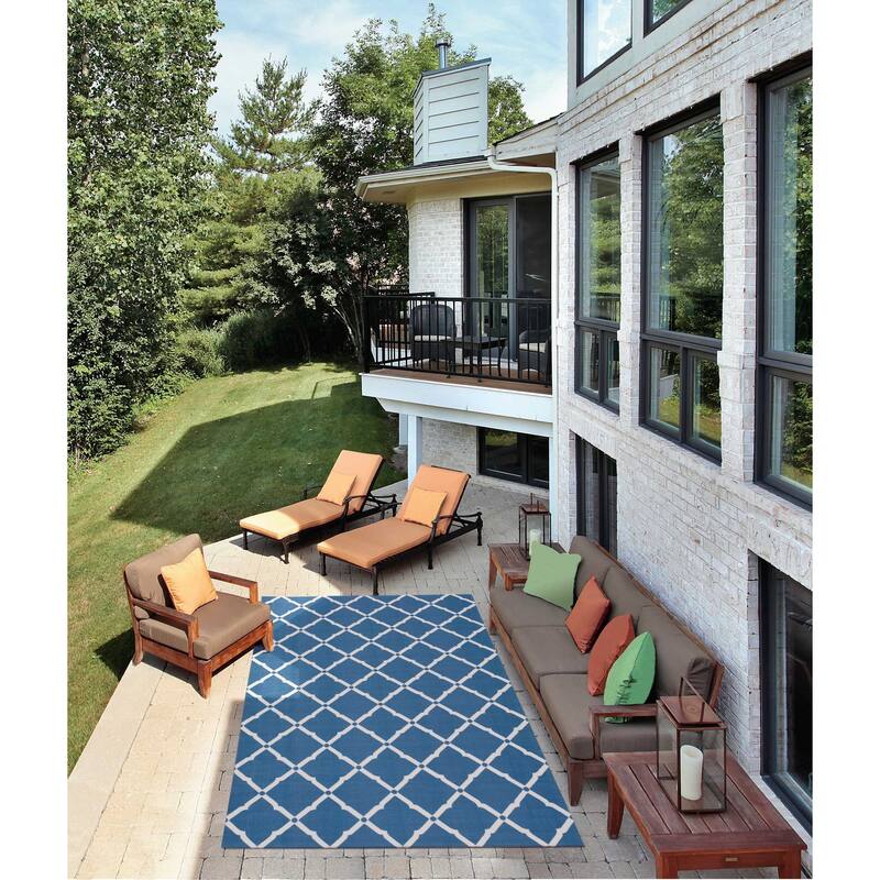 Nedonna Geometric Diamonds Indoor/ Outdoor Area Rug by Havenside Home - 10' x 13' - Dark Blue