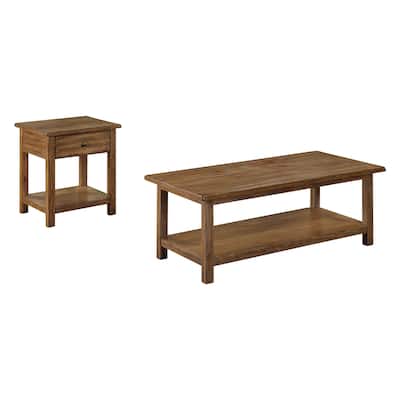 2 Piece Wooden Table Set with Storage in Distressed Brown - 2 Piece