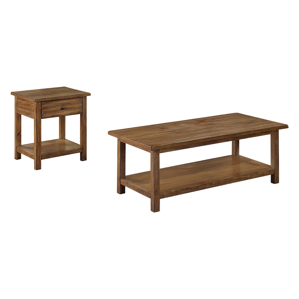 2 Piece Wooden Table Set with Storage in Distressed Brown - 2 Piece
