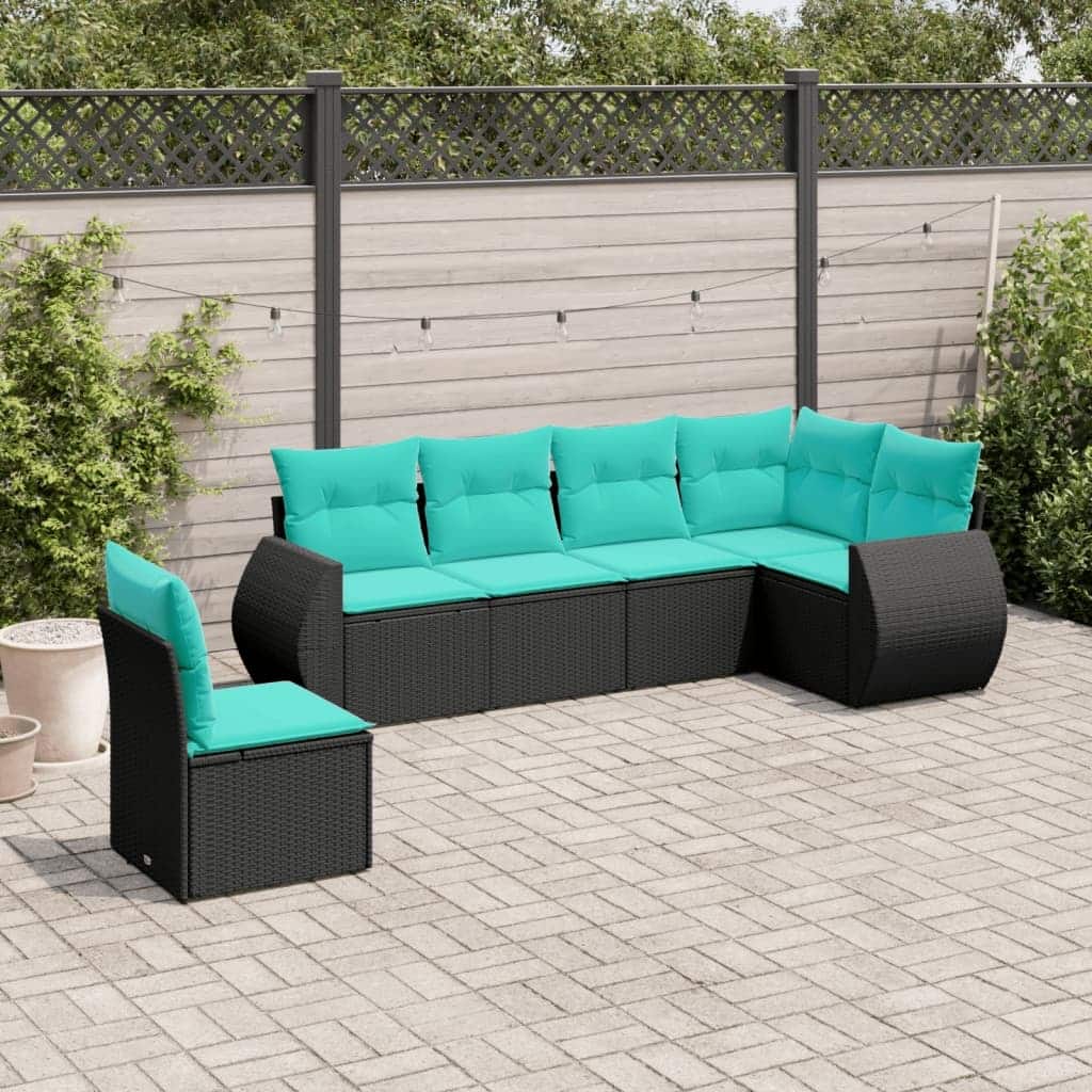 vidaXL 6 Piece Patio Sofa Set with Cushions Black Poly Rattan