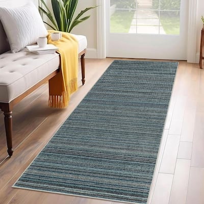 Modern Stripe Machine Washable Area Rug for Bedroom, Living Room, Blue - 1'6" x 2'6"