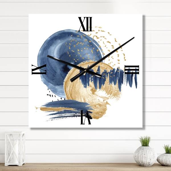Designart 'Dark Blue & Gold Abstract Circle Ocean Texture' Modern Large