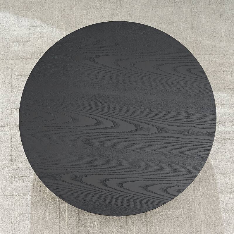 31.49" Modern Handcraft Round Wood Coffee Table with Storage