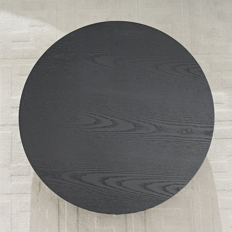 31.49'' Round Coffee Table Side Table with Storage, Modern Sofa Table Matt Black End Table for Apartment Living Room