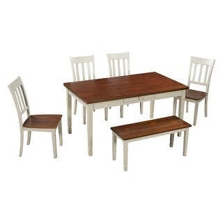 6-Piece Rustic Wood Kitchen Dining Table Set with 4 Slats Back Chairs&1 ...