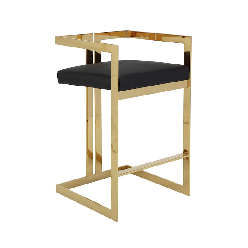 Suki 30 Inch Barstool Chair, Black Faux Leather Seat, Gold Cantilever Base