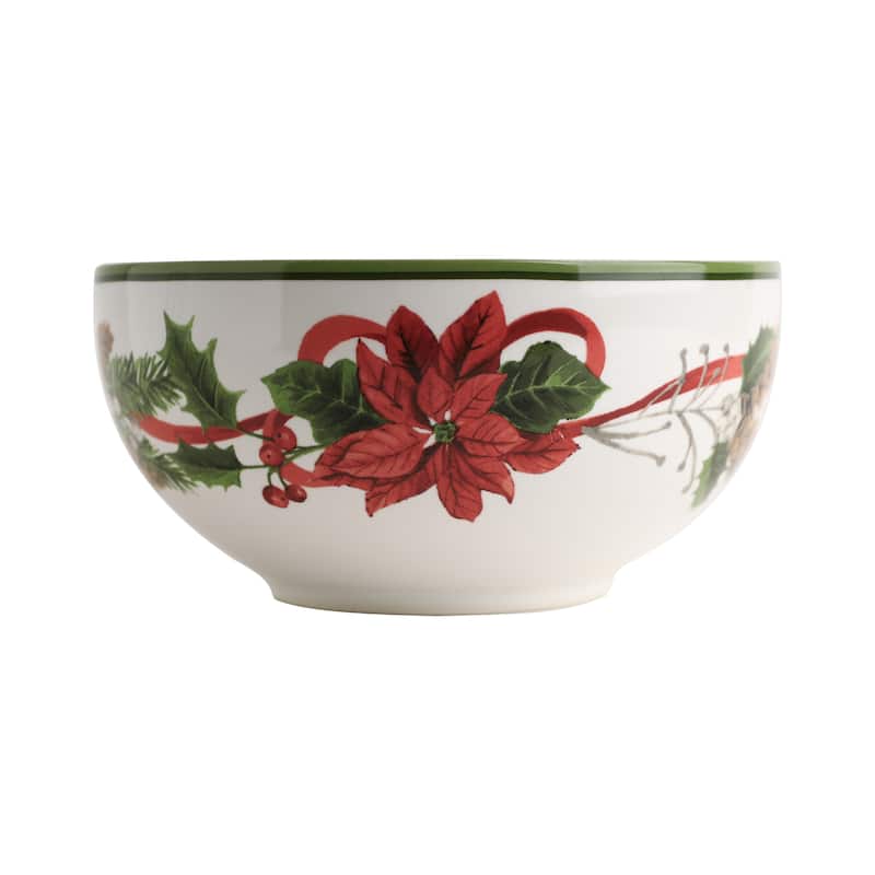222 Fifth Holiday Festivities 12-Piece Porcelain Dinnerware Set for 4, White/Red Dish Set