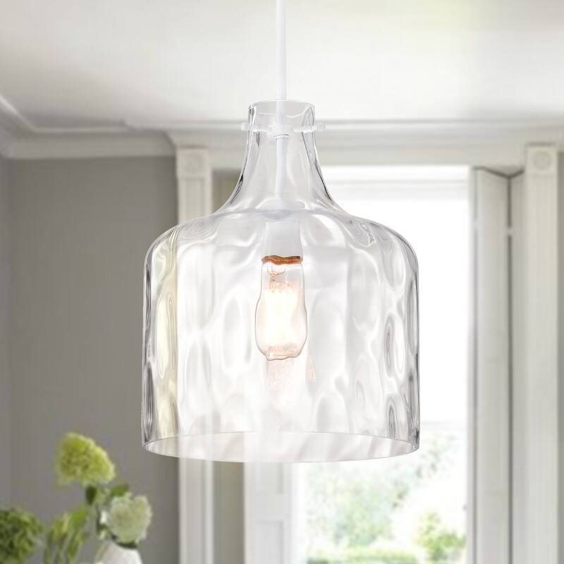 Daelan White Pendant Light with Dimpled Clear Glass Bell Shade