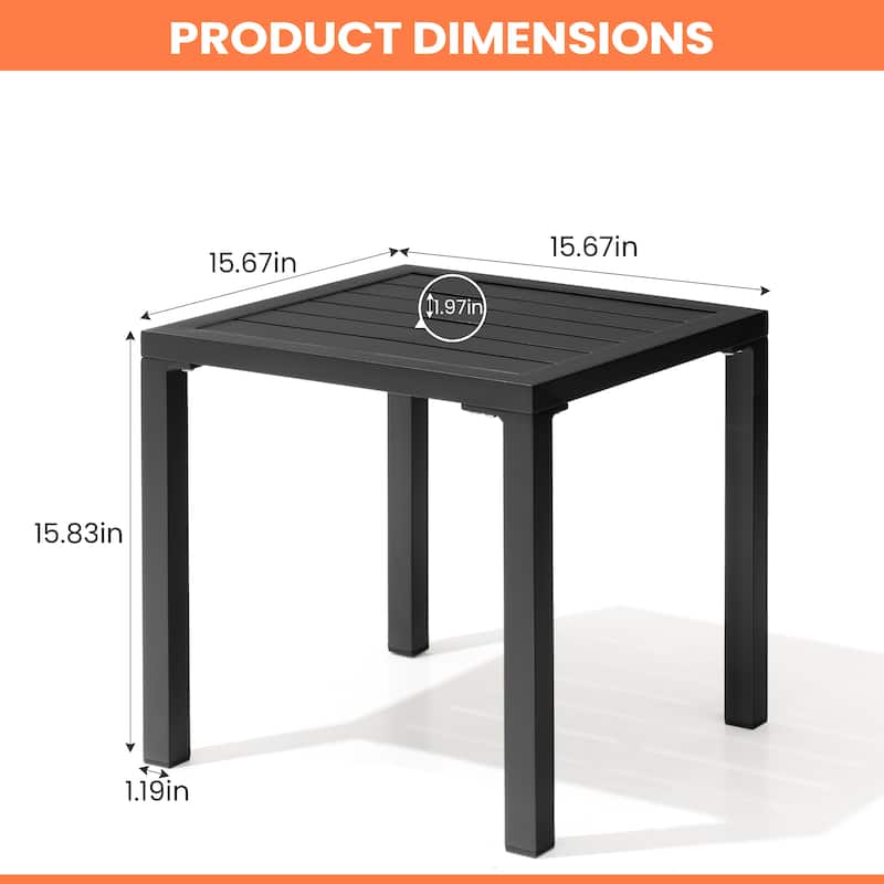 VredHom Outdoor Square Side Table Aluminum End Table - 15.7" L x 15.7" W x 15.9" H