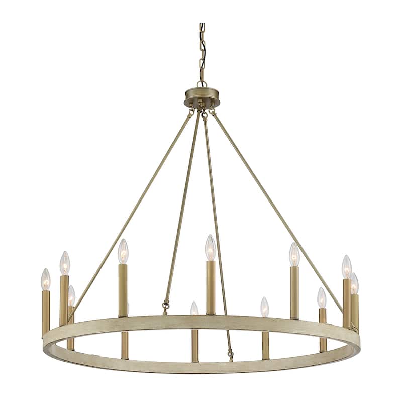 Oak Vintage Wagon Wheel 12-light Candle Style Chandelier - 39*39*35-47.24