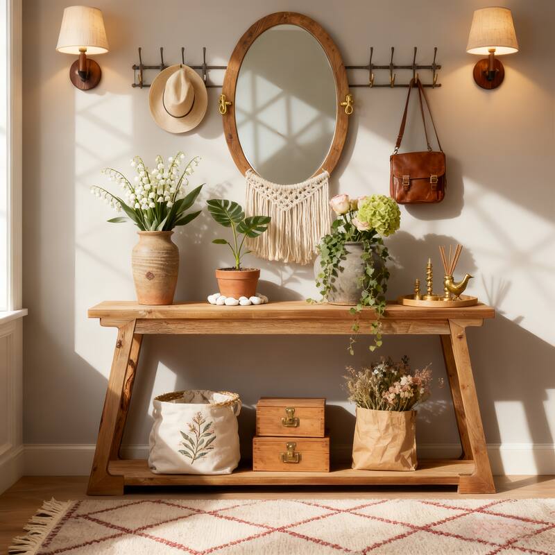 63-Inch Long Solid Wood Console Table For Living Room - Brown
